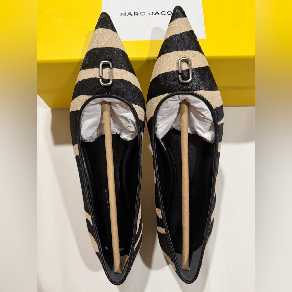 🔥🔥🔥NEW Marc Jacobs Black The Ali Ballerina Flats Shows in Zebra Print - Picture 4 of 8